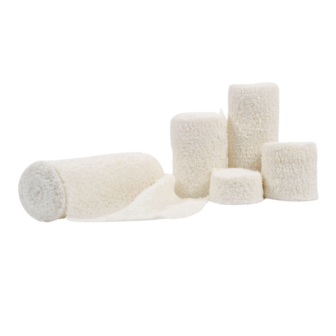 Assorted MEDICREPE® Cotton Crepe Bandages in various sizes, made from high-quality cotton for secure and comfortable wound care and compression.

