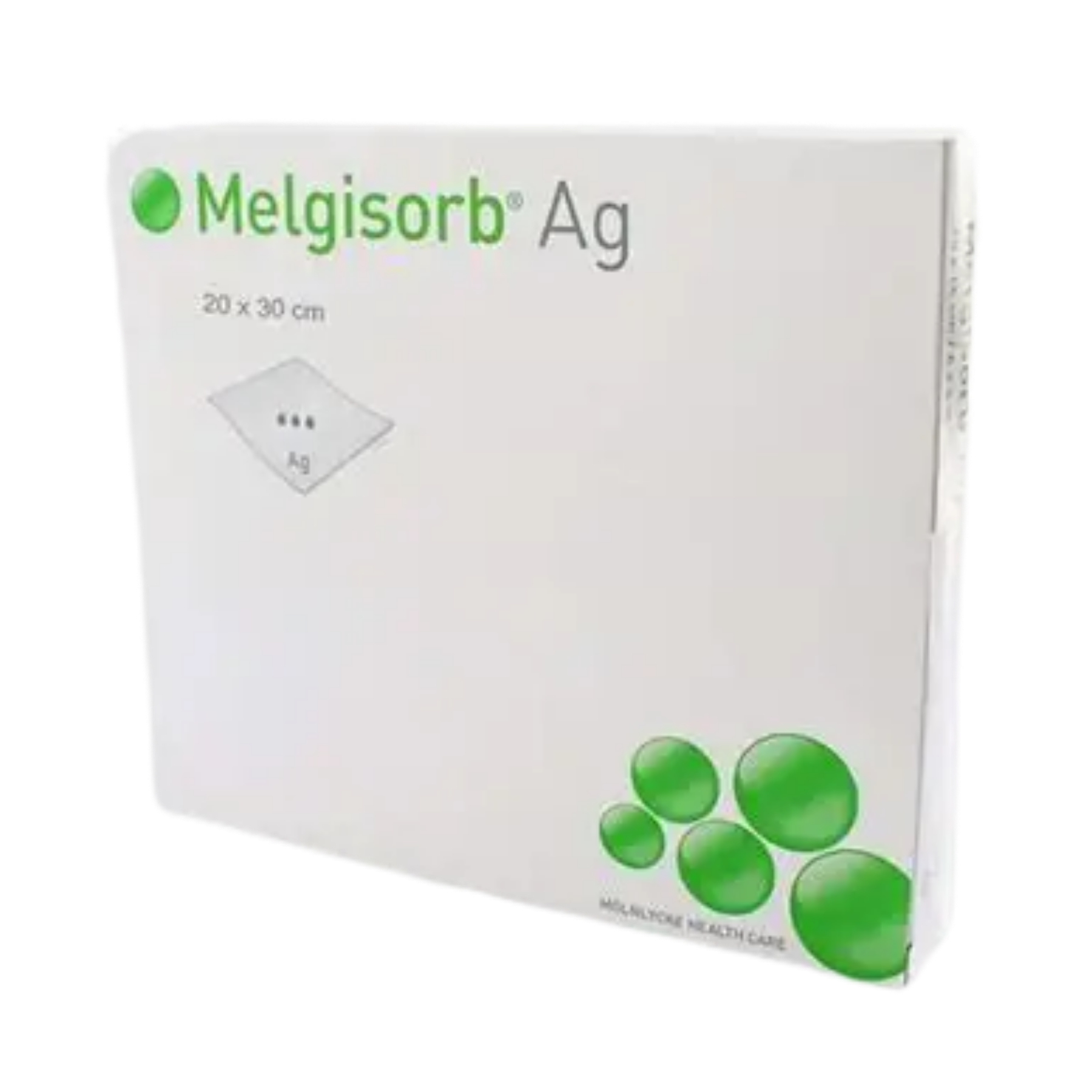 Large 20 x 30 cm box of Melgisorb Ag silver alginate dressing by Mölnlycke Health Care.