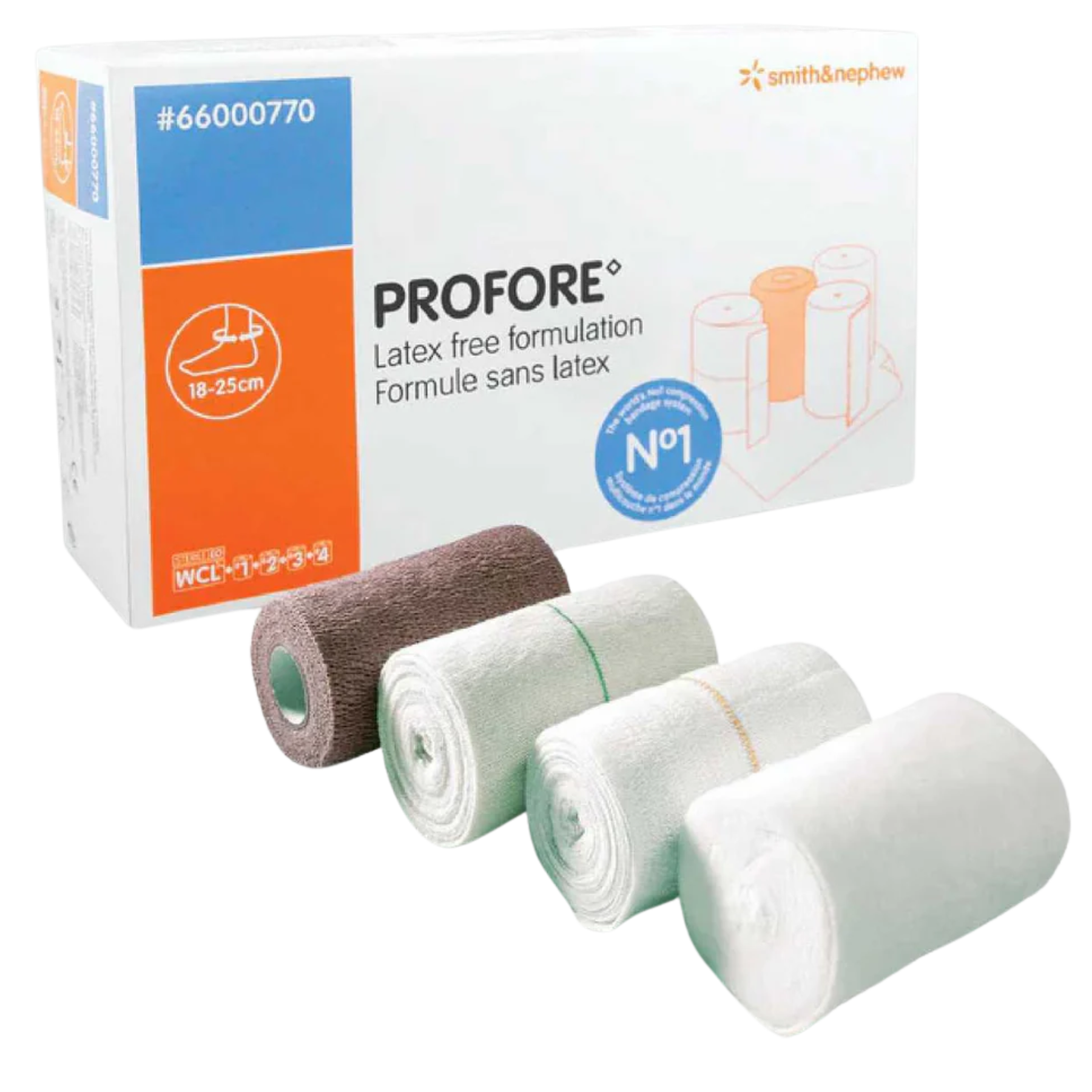 Smith & Nephew PROFORE Latex-free multi-layer compression bandage kit, REF 66000770, shown with its component bandage rolls.