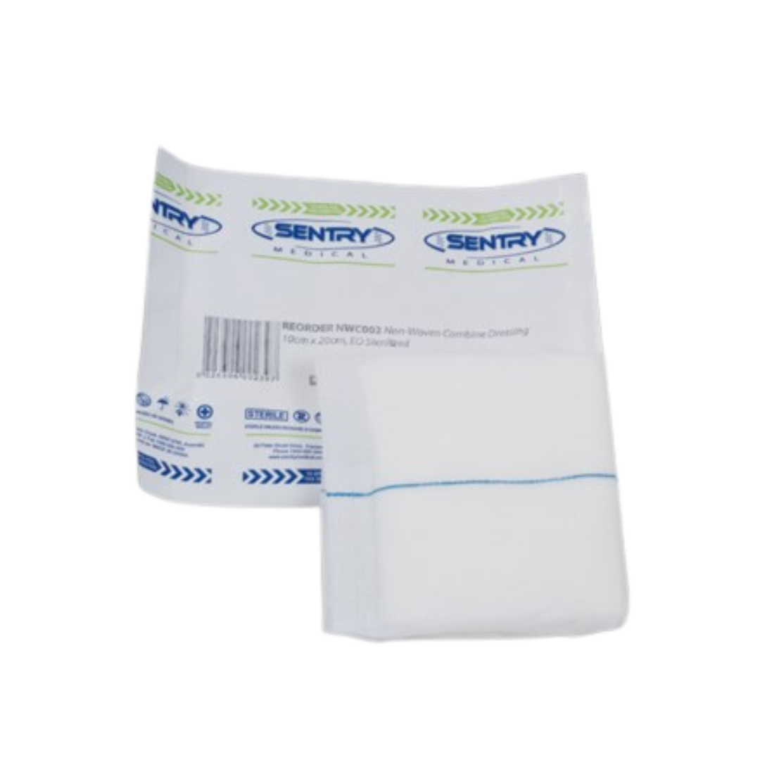 Shop Sentry Medical Non-Woven Combine Dressing, 10cm x 20cm, EO Sterile. Ideal for wound protection and absorption, designed for medical and surgical use.

