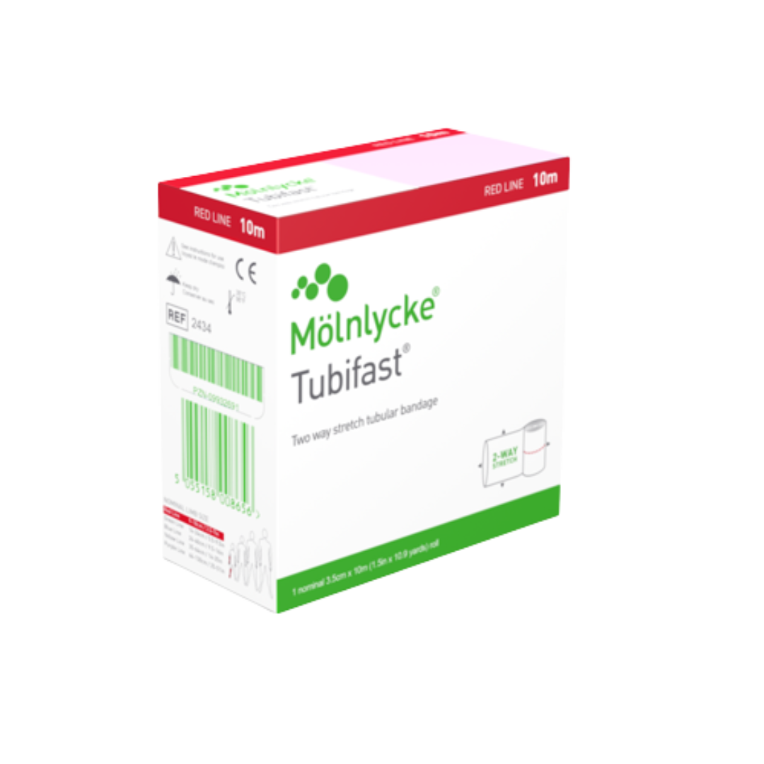 Tubifast Red 10m retention bandage offers gentle, breathable tubular support for wound dressings, promoting effective healing and patient comfort.