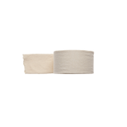 A roll of beige, unrolled elasticated tubular support bandage on a white background.